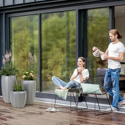 Produktbild von HowHomely Blumentopf Rund 40 cm Höhe, Pflanzkübel, Grau Übertopf für garten balkon