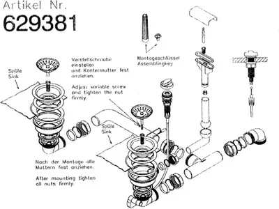 Produktbild von Ab- und Überlaufgarnitur für die Schock VENUS D-200 und VENUS N-200 Einbauspüle / inkl. Bowdenzug / Ersatzteil Spüle / Ablaufgarnitur