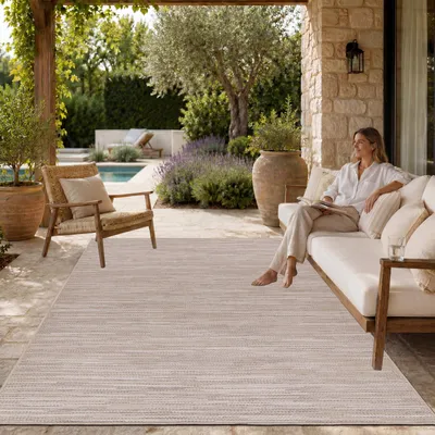 Produktbild von Outdoor Teppich Flachgewebe modern Boho Ethno wetterfest Außenbereich Grösse 80x150 cm