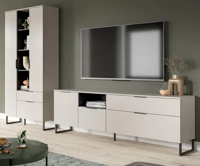 Produktbild von Wohnwand "Morena" Kaschmir Schwarz 290 x 190 cm, Wohnzimmer Set mit Soft-Close