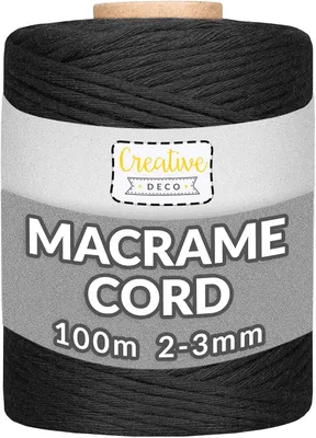 Produktbild von Creative Deco 200m Schwarz Makramee-Garn Baumwoll-Kordel Baumwoll-Schnur | 2-3 mm Dick 15-lagig Schnur | Große Rolle Naturliche Stark | Perf