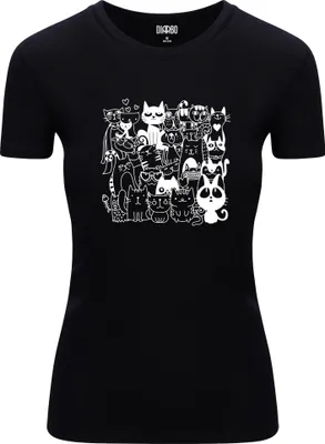 Produktbild von Diarbo Damen T-Shirt mit Tierliebhaber Druck Lustige Katze Schwarz Gr.M