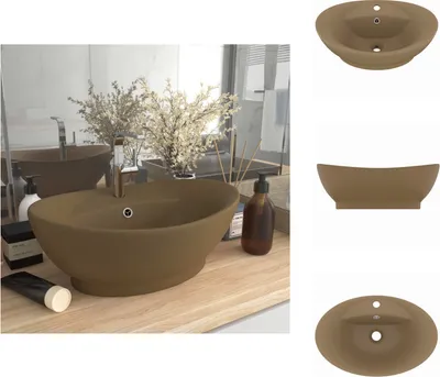 Produktbild von vidaXL Luxus-Waschbecken Überlauf Oval Matt Creme 58,5x39cm Keramik -  Badezimmer-Waschbecken