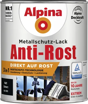 Produktbild von Alpina Metallschutz-Lack Anti-Rost 750 ml schwarz matt