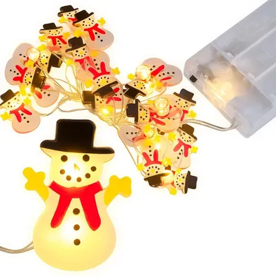 Zdjęcie produktu dla Lampki led świąteczne bałwanek 20 LED białe na baterie 2 m łańcuch na choinkę do wnętrz