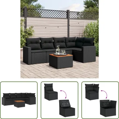 Produktbild von The Living Store 6-tlg. Garten-Sofagarnitur mit Kissen Schwarz Poly Rattan