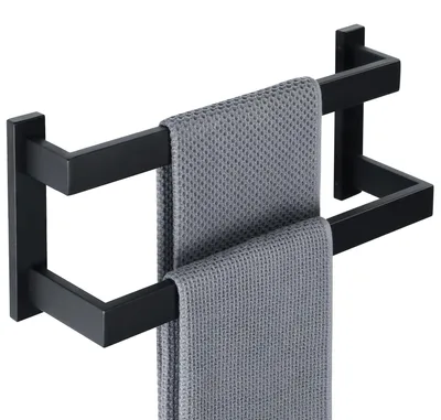 Image de Étagère double pour serviettes, finition mate noire - Acier inoxydable 304 - Fixation murale, 40 cm