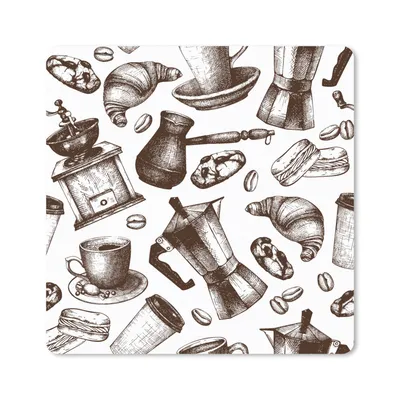 Produktbild von MuchoWow® Mauspad Mousepad Kaffee - Croissant - Muster 20x20 cm - Mousepads - Maus Mat - Pad - Mausunterlage - Desk Mat - Bureauartikeln
