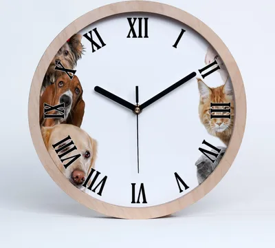 Produktbild von Holzuhr 25fi cm wanduhr - schwarze Spitzen - Hunde und Katzen