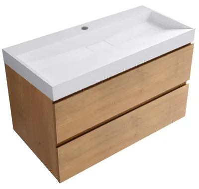 Immagine prodotto di CERANO - Mobile da bagno Carole - rovere miele + lavabo in marmo lit. Vita - bianco opaco - con foro - 100x58x46 cm