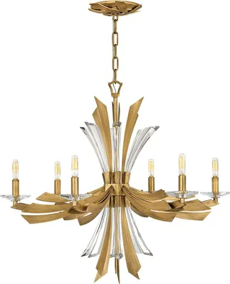 Produktbild von Kristall Kronleuchter Metall E14 H: max. 372,4 cm in Gold Modern Lüster Hängelampe