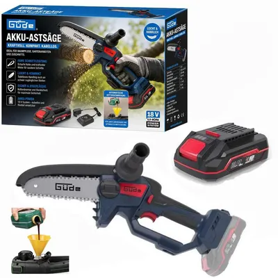 Produktbild von Güde Akku Astsäge GAK 18.1 Mini Kettensäge 18V, Akku 2.0 Ah Ladegerät 0,5 A, Automatische Kettenschmierung.