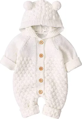 Produktbild von Neugeborenes Baby Ohr Kapuze Gestrickte Strampler Overall Winter wärmer Schneeanzug für Jungen Mädchen  80cm