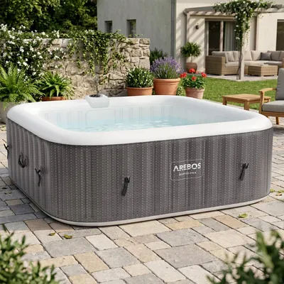 Immagine prodotto di Vasca idromassaggio gonfiabile AREBOS "Barcelona", 185x185 cm, interna ed esterna, con riscaldamento, 910 litri, incl. copertura, Bubble Spa & Wellness Massage 6 persone
