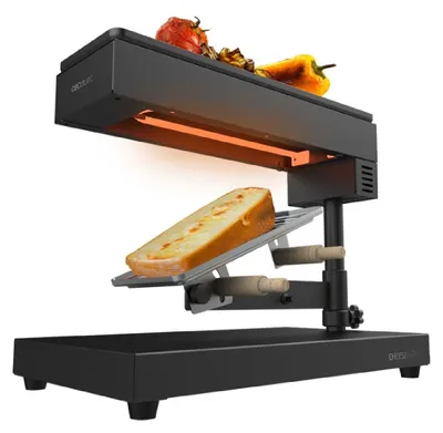 Obrázok produktu pre Cecotec Raclette gril Cheese&Grill 6000 Black. Výkon 600 W, grilovacia funkcia, nerezové prevedenie, nastaviteľný termostat