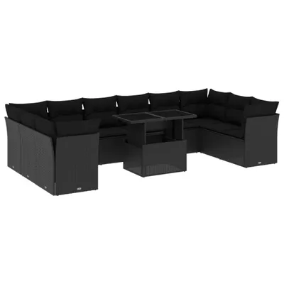Produktbild von Modulares Garten-Sofa-Set, 11-teilig, mit verstellbarem Tisch und Kissen, Poly Rattan Schwarz, UV-beständig, abnehmbare Bezüge
