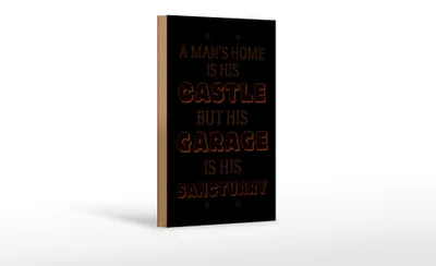 Produktbild von Holzschild Spruch 12x18cm Man´s home Castle but Garage is
