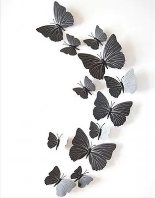 Produktbild von CHPN - Schmetterlinge - 3D-Schmetterlinge - 12er-Set - Schwarze 3D-Schmetterlinge mit Magnet und Aufkleber - Magnetisch - Wanddekoration - Wanddekoration - Verschiedene Größen - Wandaufkleber