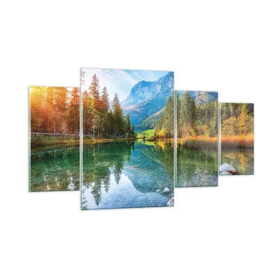 Produktbild von Bilder auf glas - 4 Teile - Landschaft Berge Morgendämmerung - 160x90cm - Glasbilder - Wandbilder - Bilder - Wanddekoration aus Glas - Glas Bilder - Wandbild auf Glas - GDL160x90-4456