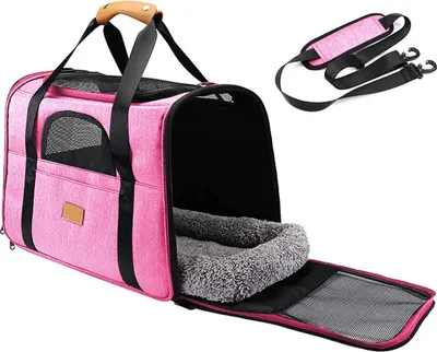 Produktbild von Haustier-Transporttasche, tragbare Haustiertasche, faltbare Haustierbox, Reisetasche für Hunde oder Katzen, Haustierkäfig mit Reißverschlüssen, 45 cm × 35 cm × 33 cm