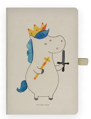 Produktbild von Mr. & Mrs. Panda Hardcover Notizbuch A4 Einhorn König mit Schwert - Transparent - Geschenk, Adressbuch, Ritter, Einhörner, Unicorn, Tagebuch, Skizzenbuch, Kladde, Journal