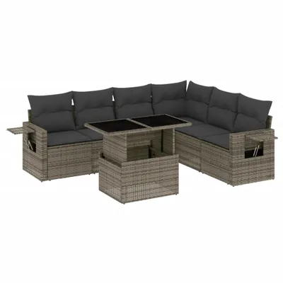 Produktbild von 7-tlg. Garten-Sofagarnitur mit Kissen Grau Poly Rattan