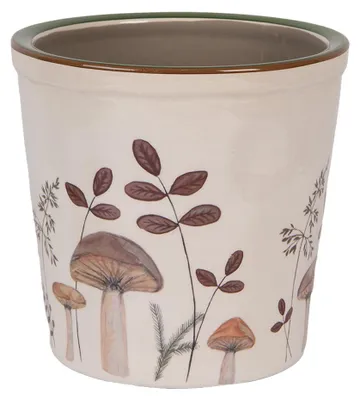 Productafbeelding van Clayre & Eef bloempot, diameter 17 cm, hoogte 16 cm, beige keramiek, met paddenstoelmotief
