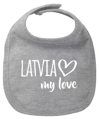 Produktbild von Huuraa Baby Lätzchen Latvia my love Heather Grey Klettverschluss Baumwolle Latz Geschenkidee
