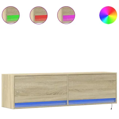 Image de vidaXL Armoire TV murale avec éclairage LED Chêne Sonoma 140x31x38 cm