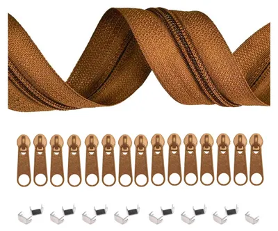 5m Endlos-Reißverschluss 3mm mit 10 Zippern und 15 Endstücke ocker