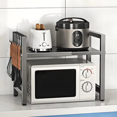 Erweiterbares Mikrowellenregal, 2-stufig, mit 6 Haken, 75 kg Belastbarkeit