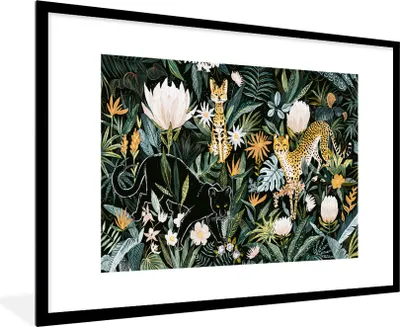 Produktbild von MuchoWow® MuchoWow® Gerahmtes Poster Dschungel - Tiere - Pflanzen 90x60 cm - Poster mit zchwarzem Bilderrahmen - Wanddekoration - Fotos