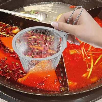 Productafbeelding van Fijnmazig keukensieve van roestvrij staal, geschikt voor hotpot, pasta en pannen, zilverkleurig, voor gebruik bij het bakken en koken, gemakkelijk schoon te maken