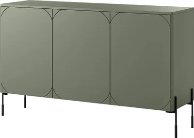 Produktbild von Wohnzimmer-Sideboard mit 154 cm Breite in grün matt, 3 Türen, 4 Schubladen, Metallfüße - SPLIT-141