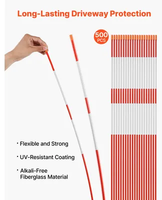 Produktbild von SucceBuy Schneestangen, 500 Stück, 122 cm Länge, 6,35 mm Durchmesser, Markierungsstangen mit 30 cm Stahlspitzen, reflektierende Einfahrtskennzeichnung, Fiberglasstangen für Gehwege, Parkplätze und Schneeräumarbeiten