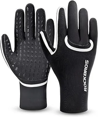 Productafbeelding van ROCKBROS Winterfiets Handschoenen, waterdicht en winddicht, uniseks, geschikt voor mountainbike, racefiets en hardlopen, zwart/zilver, maat S/M