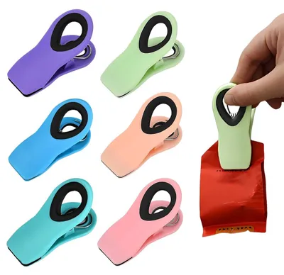 6 Lebensmittel-Clips, bunt, magnetisch, für Beutel und Tüten
