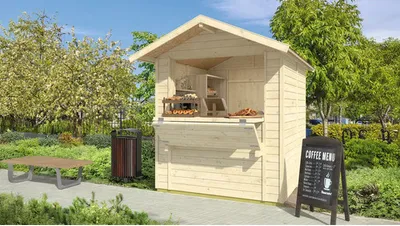 Productafbeelding van Marktstand "Weka Mori 4" inclusief vloer, afmetingen 195 x 225 cm, naturel