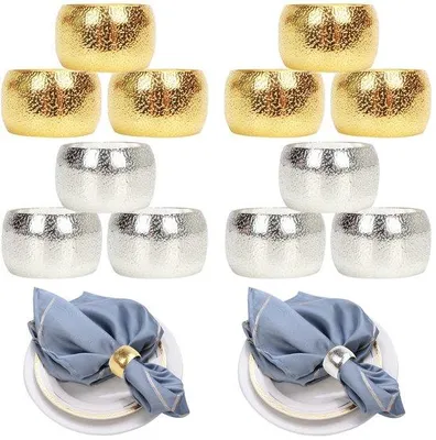 Zdjęcie produktu dla Ibenzoa® – metalowe podkładki pod serwetki – zestaw 12 sztuk, złote/srebrne, średnica 4 cm x 3 cm szerokość, elegancka dekoracja stołu na wesele, do restauracji i na imprezy