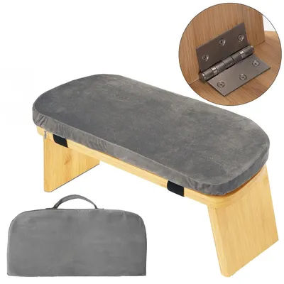 Produktbild von Klappbarer Meditationshocker aus Holz mit Sitzkissen, ergonomischer Yoga- und Gebetshocker für Seiza-Meditation, rutschfest und tragbar