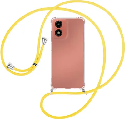Produktbild von Handykette Backcover-Schutzhülle mit Band (Metall silberfarben) für Motorola Moto G04 / G04s - gelb