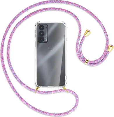 Produktbild von Handykette Backcover-Schutzhülle mit Band (Metall goldfarben) für Motorola Edge 20 - lila/rosa/blau