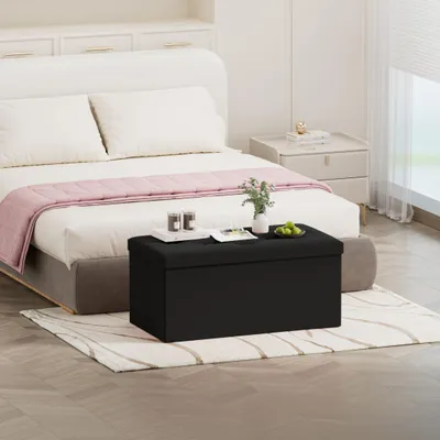 Immagine prodotto di Panca con spazio contenitore, dimensioni 80 x 40 x 40 cm, colore nero, rivestita in velluto, ideale per il soggiorno