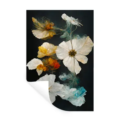 Produktbild von MuchoWow® Wandtattoo Wandsticker Wandaufkleber Blumen - Pflanzen - Schwarz - Weiß 80x120 cm Selbstklebend und Repositionierbar - Repositionierbar - Wasser abweisend