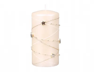 Productafbeelding van Kerstkaars, cilinder vorm, GIRLANDA, Ø 7 x 14 cm, beige