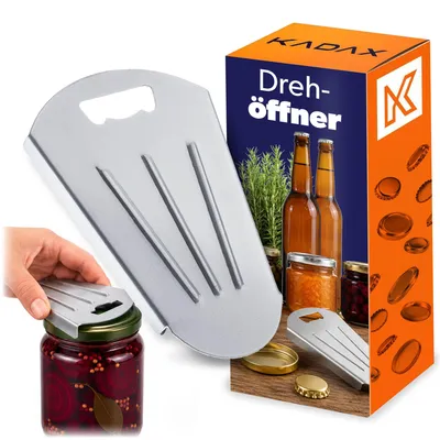 Produktbild von KADAX Universal Öffner aus Edelstahl, Glasöffner für Schraubdeckel, Flaschenöffner für Kronkorken, Deckelöffner für Einmachgläser, Schraubdeckelöffner (16 x 9.5 cm)