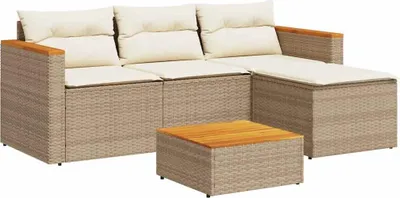 Produktbild von vidaXL 3-tlg. Garten-Sofagarnitur mit Kissen Beige Poly Rattan