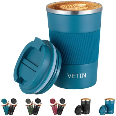 Produktbild von VETIN Kaffeebecher To Go Thermo 380 ml, 304 Edelstahl Thermobecher – Blau