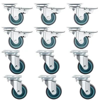 Productafbeelding van 12 stuks zwenkwielen 50 mm, 6 met rem + 6 zonder, tot 50 kg per wiel