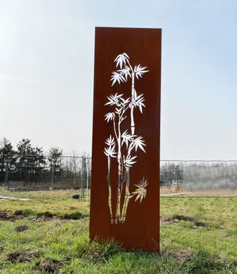 Produktbild von Edelrost Sichtschutz Bambus Motiv 165 cm x 50 cm Paravent zum Stecken Schild Gartenschild Gartenstecker Edelrost Gartendeko Wetterfest Rost Metall Zau